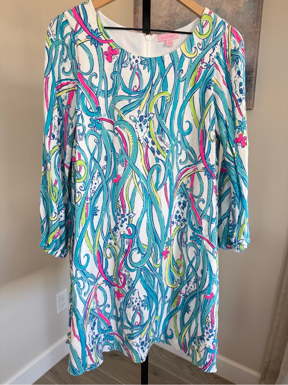 Lilly Pulitzer Colette Tunic Dress Womens Medium Giraffe Print Long Sleeves